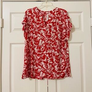 Elegant Red and White Floral Women's Blouse